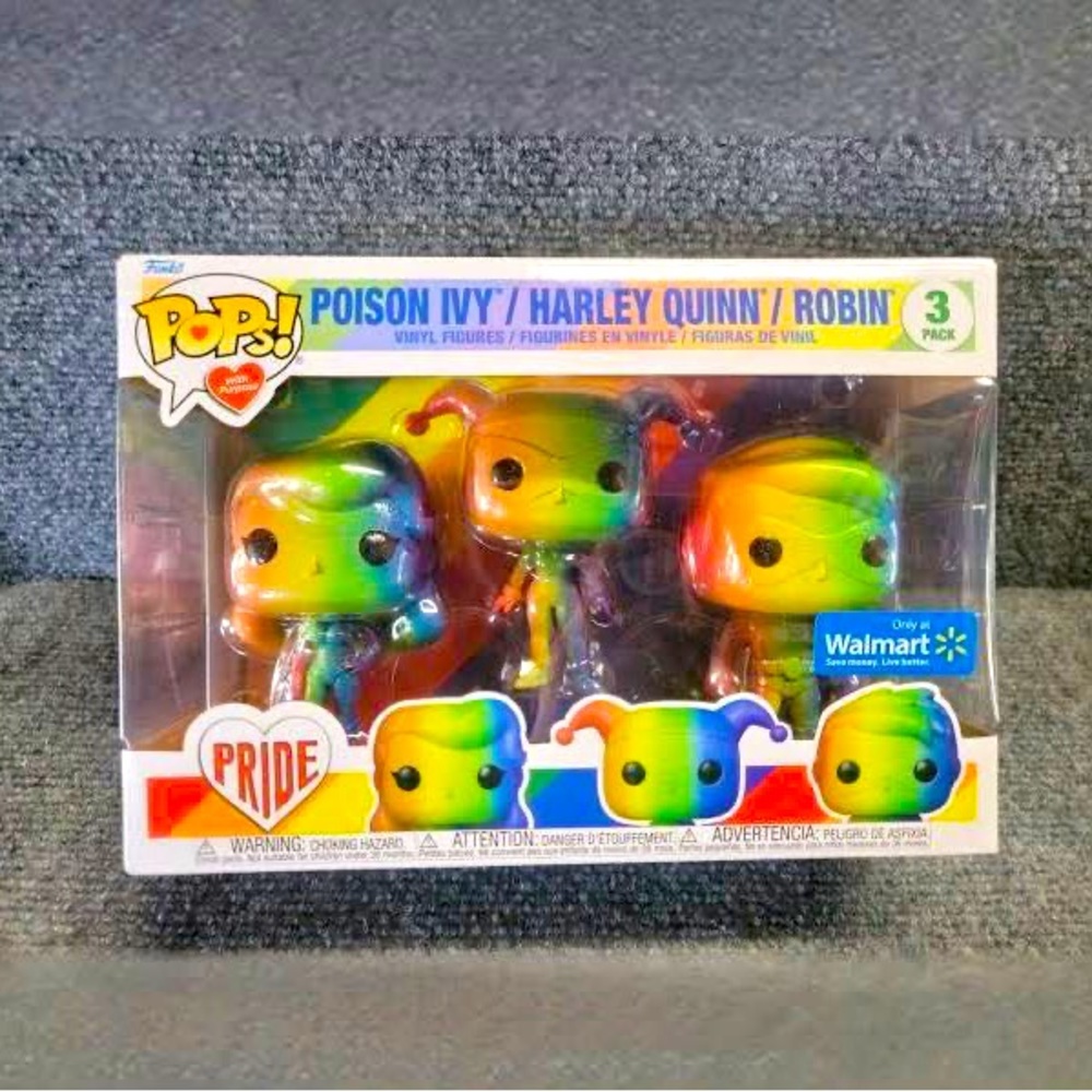 Funko DC Heroes Poison Ivy, Harley Quinn and Robin Rainbow 3-Pack Pride Pop!
